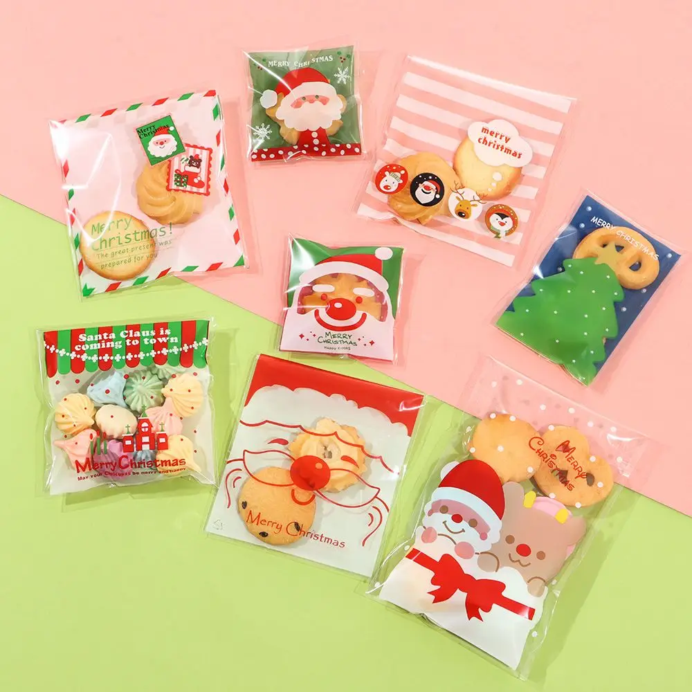 50pcs/lot Pastry Tool Snack Decoration Biscuit Bag Gift Christmas Candy Bag Self Adhesive Transparent Cookie Bags New Year