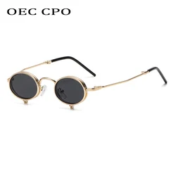 OEC CPO Steampunk Flip Up Sunglasses Men Small Metal Frame Punk Round Sunglasses Women Retro Shades Glasses UV400 Eyeglasses