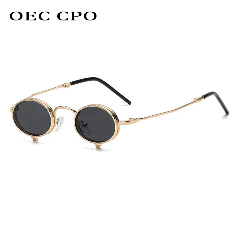 OEC CPO Steampunk z unoszoną szybą okulary mężczyźni mała metalowa rama Punk okrągłe okulary kobiety odcienie Retro okulary UV400 okulary