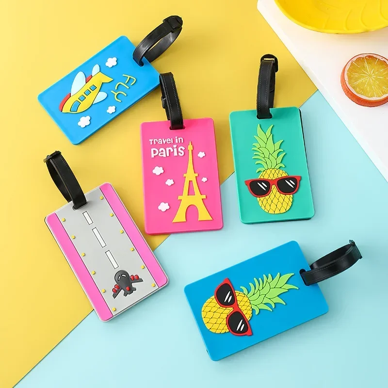 Travel Suitcase Luggage Tags Accessories Cute Cartoon Luggage Label Silicon Plastic Suitcase ID Address Holder Bus Card Cover