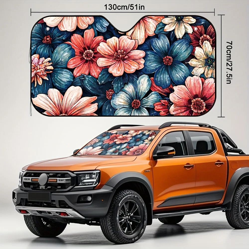 1pc Vibrant Floral Mosaic Car Windshield Sun Shade - Fit Front Windows, Heat-Resistant Fabric Blocks Sunlight & Glare, Includes