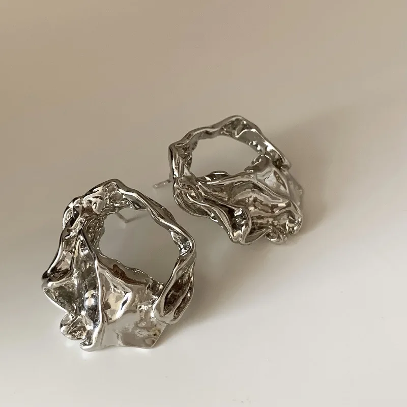 Fashion Metal Irregular Stud Earrings For Woman Retro Silver Color Geometric Personality Earrings Party Travel Christmas Gift image 5