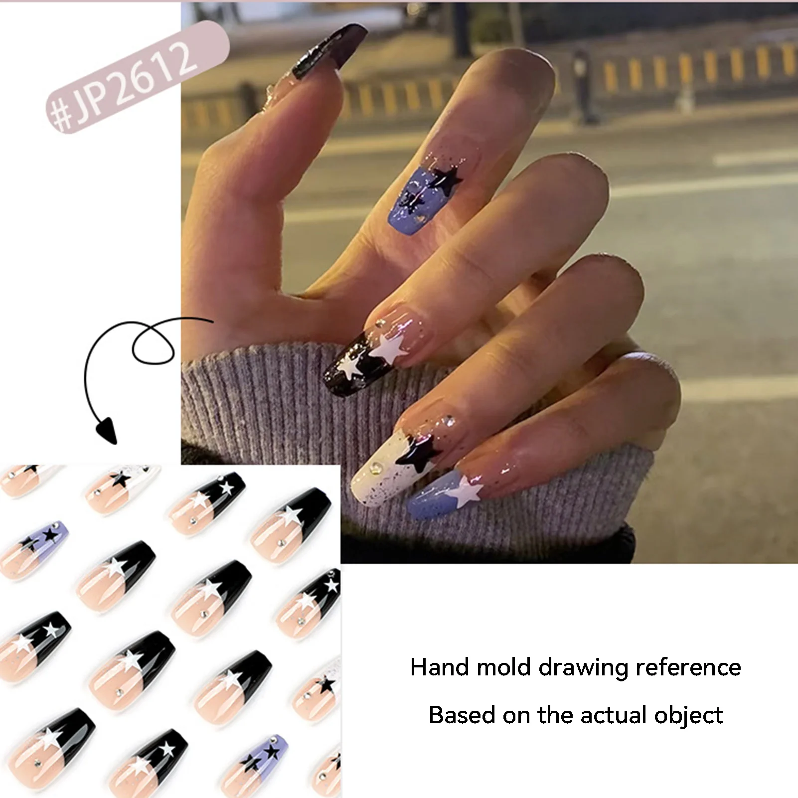 French False Nail with Rhinestones Smooth Edge Fake Nails with Strong Adhesive for Fingernail DIY Decoration