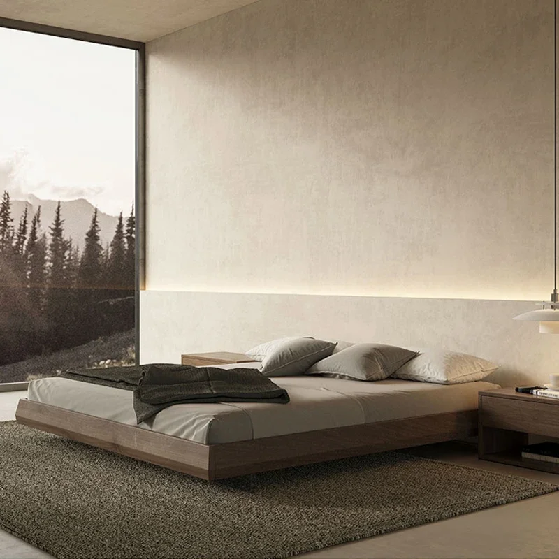 

Bed Customized Italian ultra-simple all-solid wood suspended Modern simple villa master room double Nordic oak log