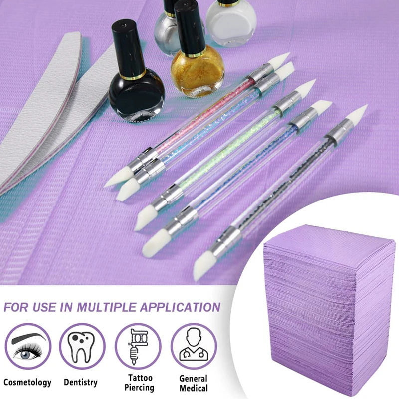 20pcs Purple Nail Art Table Mat Disposable Tablecloths Waterproof Gel Polish Clean Pads Nail Napkins Paper Manicure Salon Tools