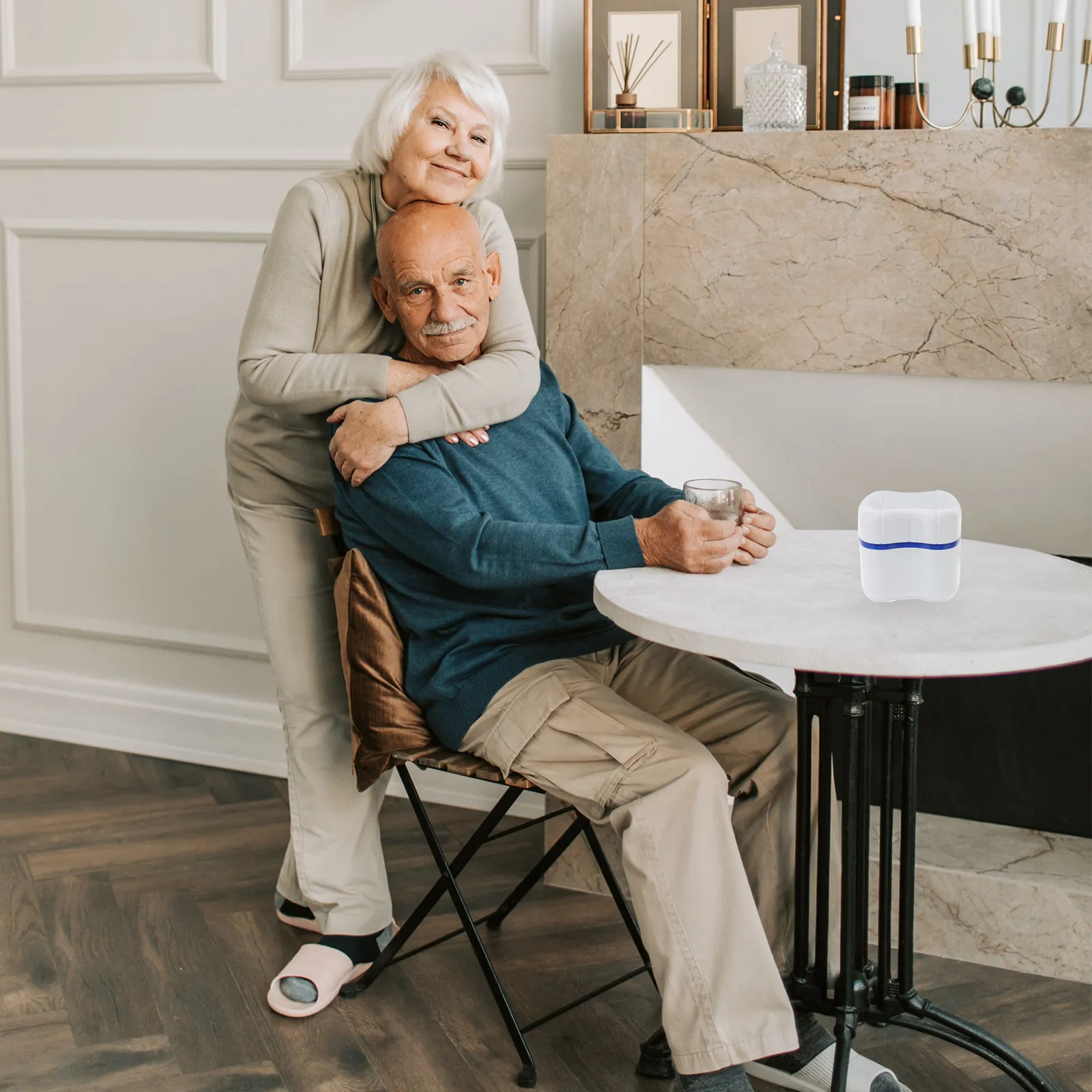 

Синий футляр для зубных протезов большой вместимости, гигиеничный контейнер для хранения искусственных зубов из медицинского полипропилена со встроенной корзиной для промывки