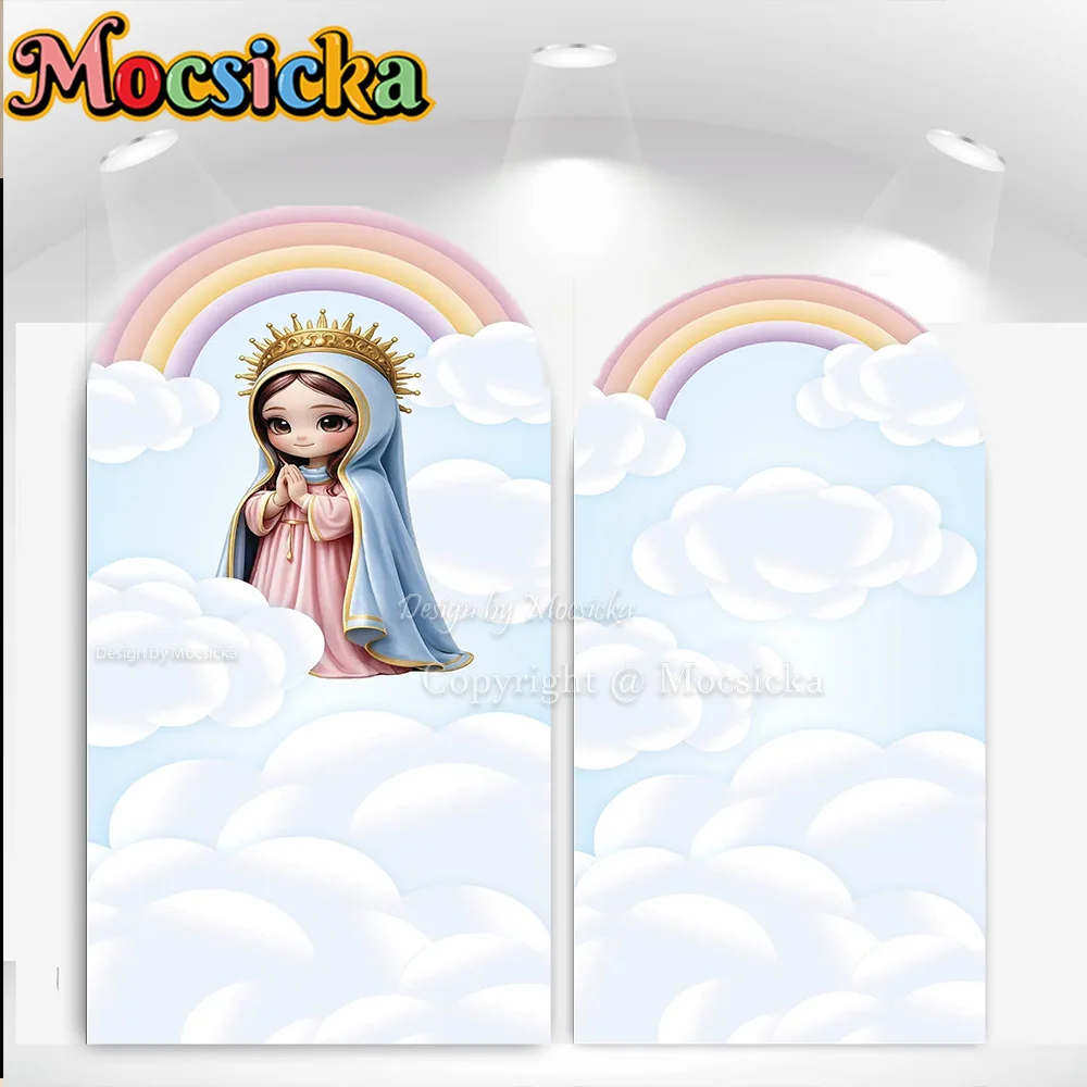 Mocsicka - Fondo de Pared para Primera Comunión, Arco Chiara, Madre Santa, Arcoíris, Nubes, Bautizo, Sesión Fotográfica