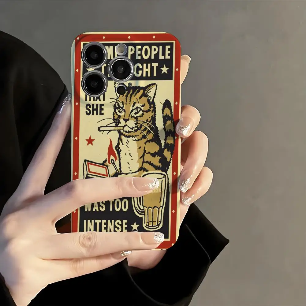 Funda de teléfono retro Artisian d-Drunk Cats, película coreana INS para iPhone 16 15 14 13 12 11 Pro Max Plus, funda de lujo