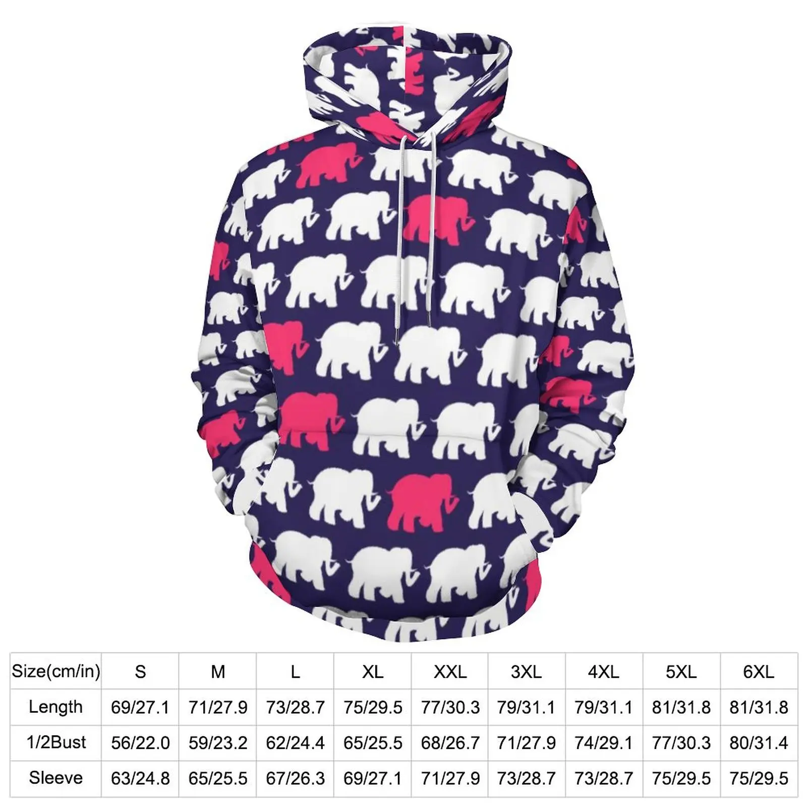 Elephant Art Hoodies Blue and Pink Elephants Design Street Style Casual Hoodie Long Sleeve Hooded Sweatshirts Birthday Present