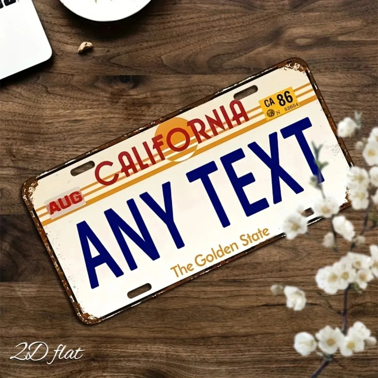 Customizable California 2D Flat Metal License Plate - Personalized Text/Logo | Vintage Home/Car/Garage Decor Gift (Decor Only) view 6