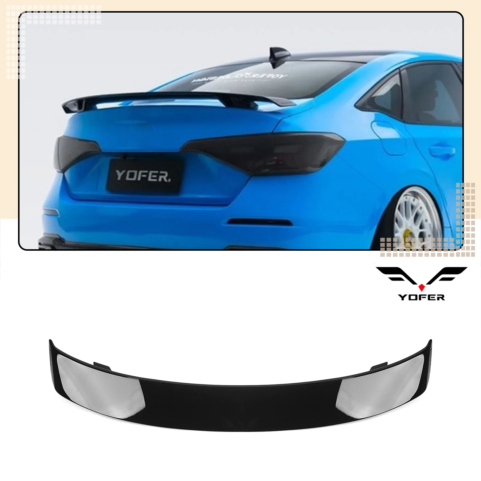 YOFER Gloss Black Rear Trunk Lid Spoiler Wing For Honda Civic 4 Door Sedan Model 2022-2026 Tail Tailgate Upper Splitter Lip