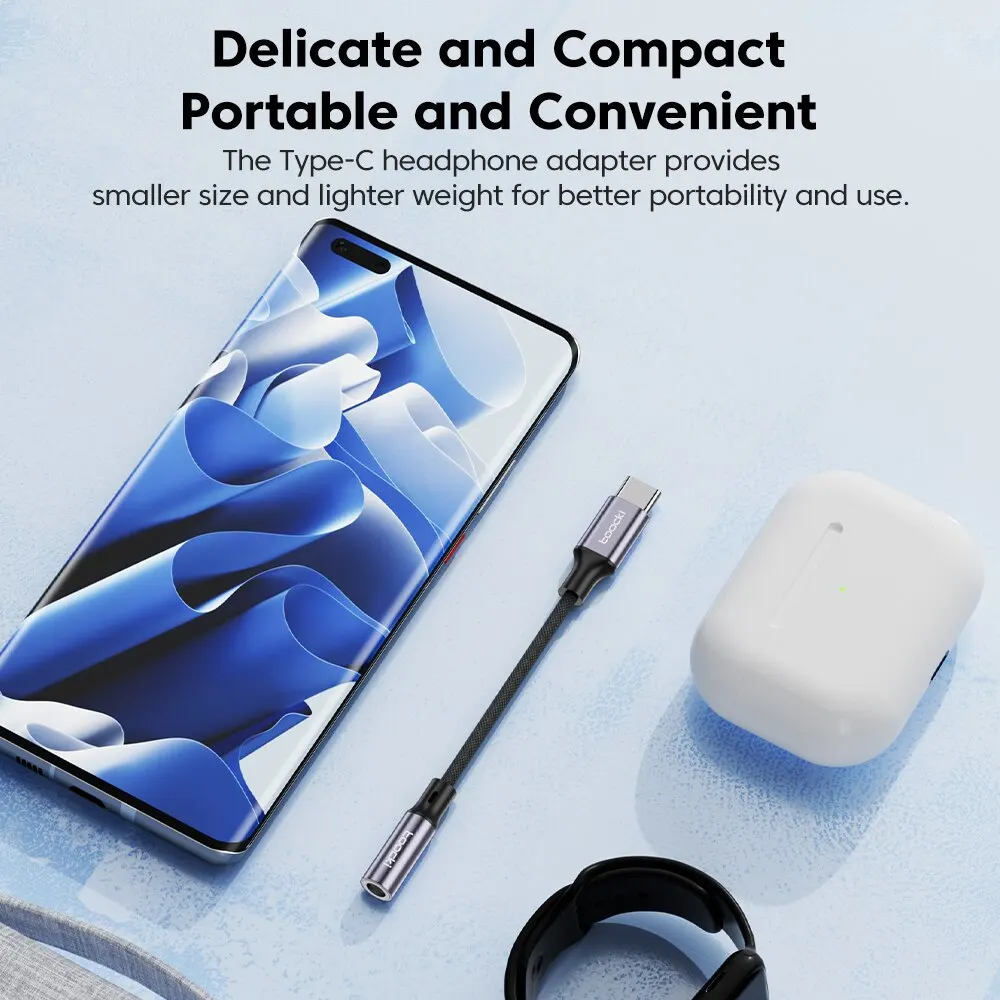 Toocki USB C타입 3.5 잭 이어폰 어댑터, USB C-3.5mm 헤드폰 AUX 오디오 케이블, 화웨이 P30 샤오미 미 10 9 Es