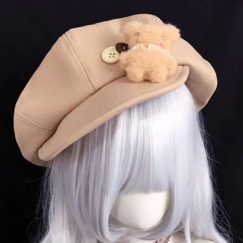 A52E Plush Bear Hat للنساء رسام الموضة قبعة الخريف القبعات القبعات الشتوية للاستخدام غير الرسمي فنان الفنان الفرنسي الفرسان