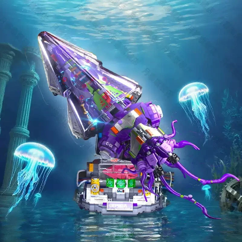 

Idea Animal Mecha Building Block Robot Mech Model Crystal Silver Edged Octopus Construction Brick Toys With Light Collection