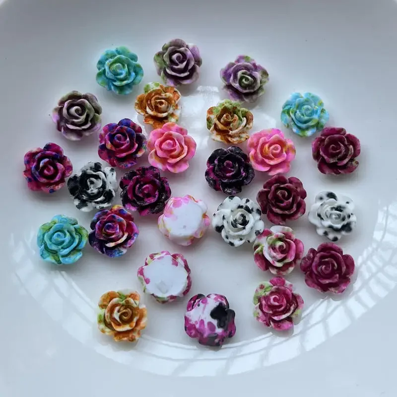 50pcs 10mm colorful flower Flat Back Resin Cabochon Scrapbook 3D flower Gems Stones flower applique Beads for DIY Crafts -