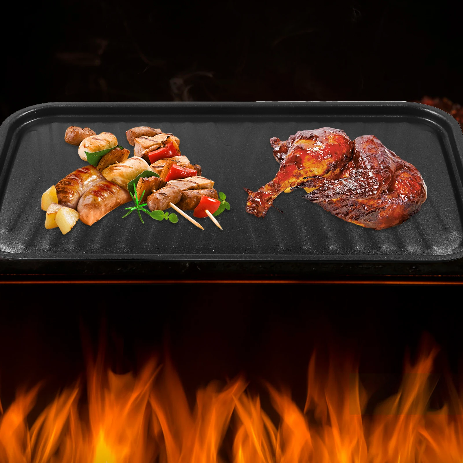 

Thickened Non-stick Grill Pan Steel Plate Large Barbecue Grill Plate Capacity Fry Pan Smooth Surface Easy Cleaning