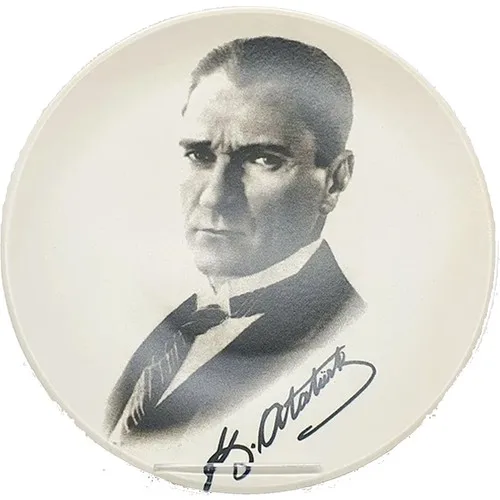 Armada Tile Prt 97 Ataturk Signed Picture Black White Ceramic Printed Plate