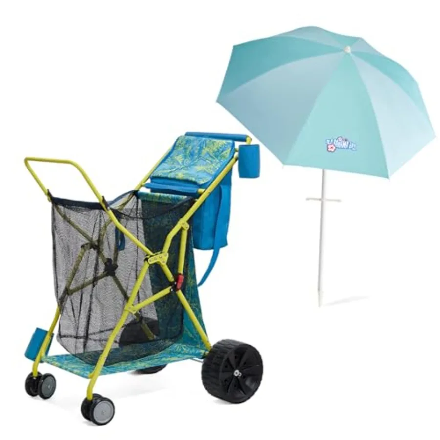 

Beach Wagon 8ft Beach Umbrella Set: All-Terrain Collapsible Cart with Big Sand Wheels, Cooler Bag, Umbrella Holder, Mesh Storag