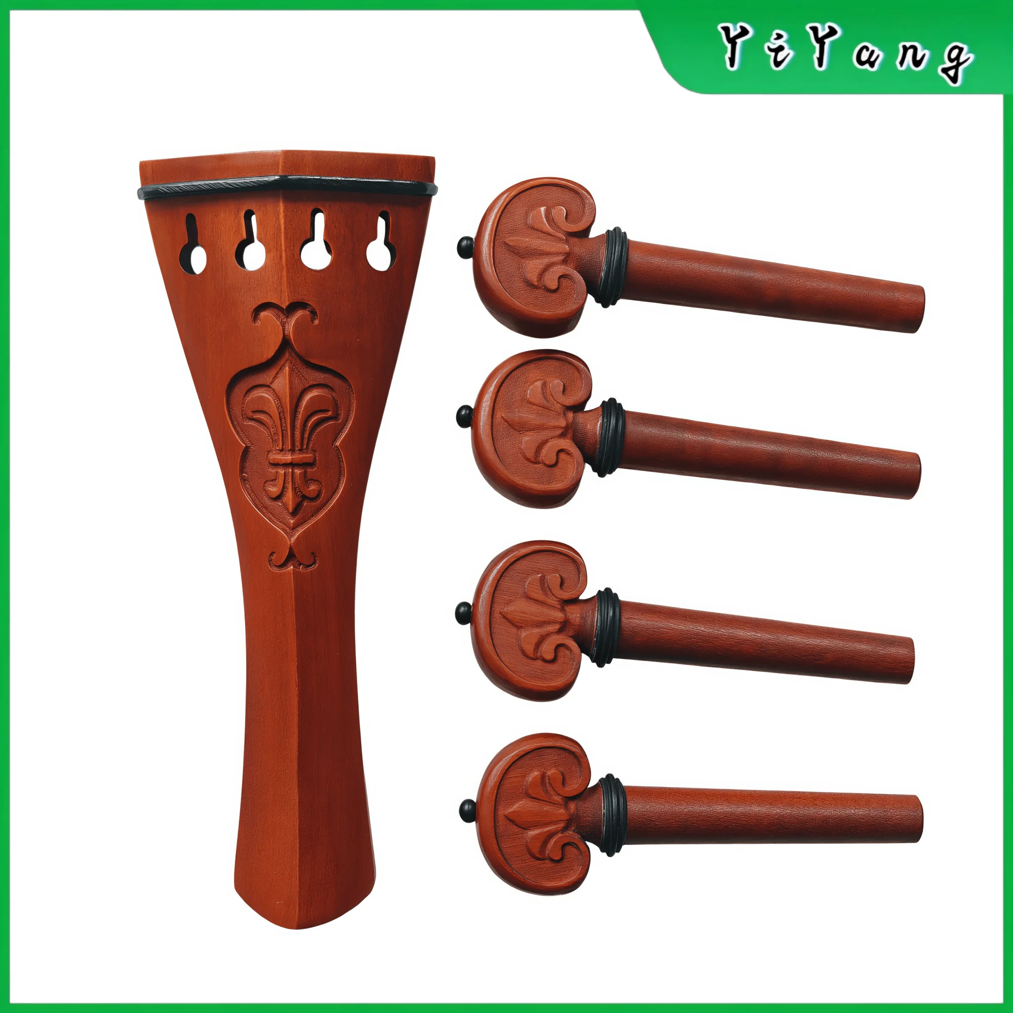 1 set 4/4 Jujube wood carved Violin Accessories chin rest pegs tailpiece end pin Parts - view 3