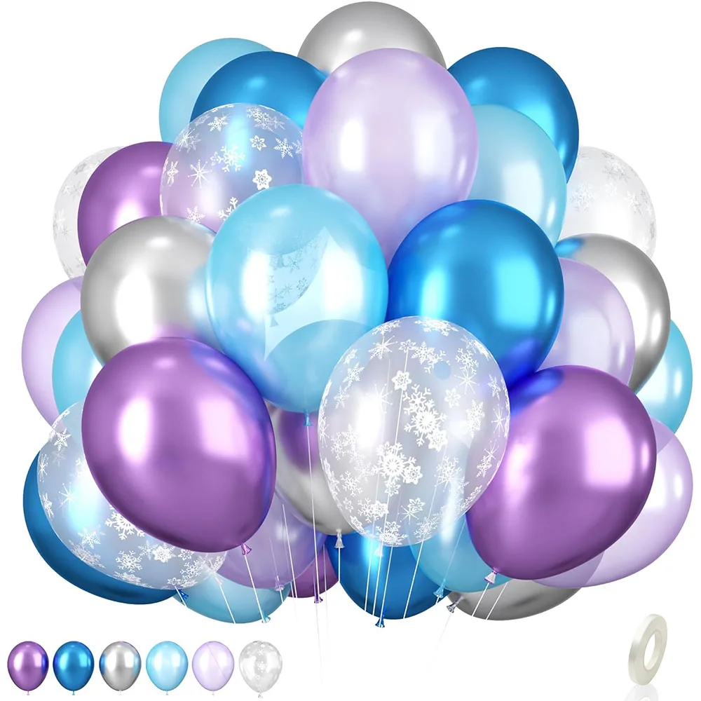 

30Pcs 12Inch Purple Blue White Silver Balloon Snowflake Balloons Girls Ice Snow Theme Birthday Baby Shower Winter Party Decor