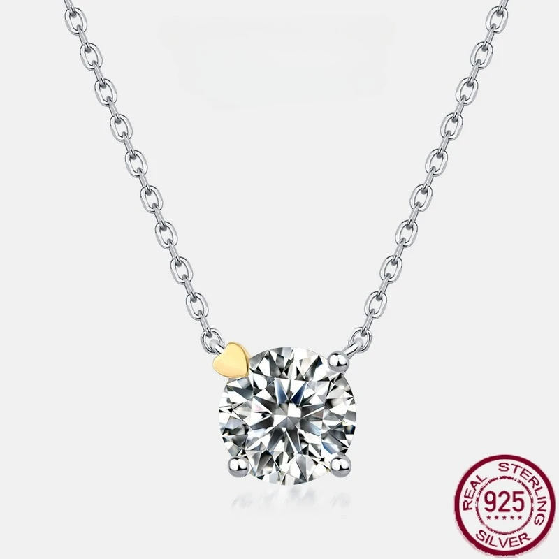 

New 925 pure silver heart-shaped moissanite inlaid with dazzling colorful jewelry necklace, light luxury fashion wedding jewelry