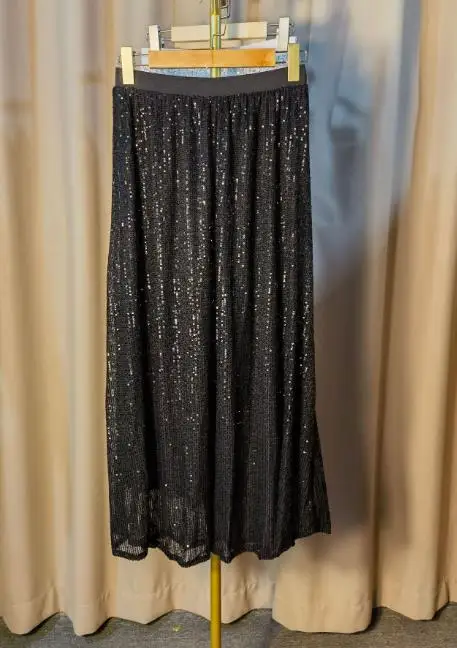

Women's Skirts Personalized Street New Fashion Sequins Elastic High Waist Lining Elastic Drape Half Skirt Long Skirt for Women