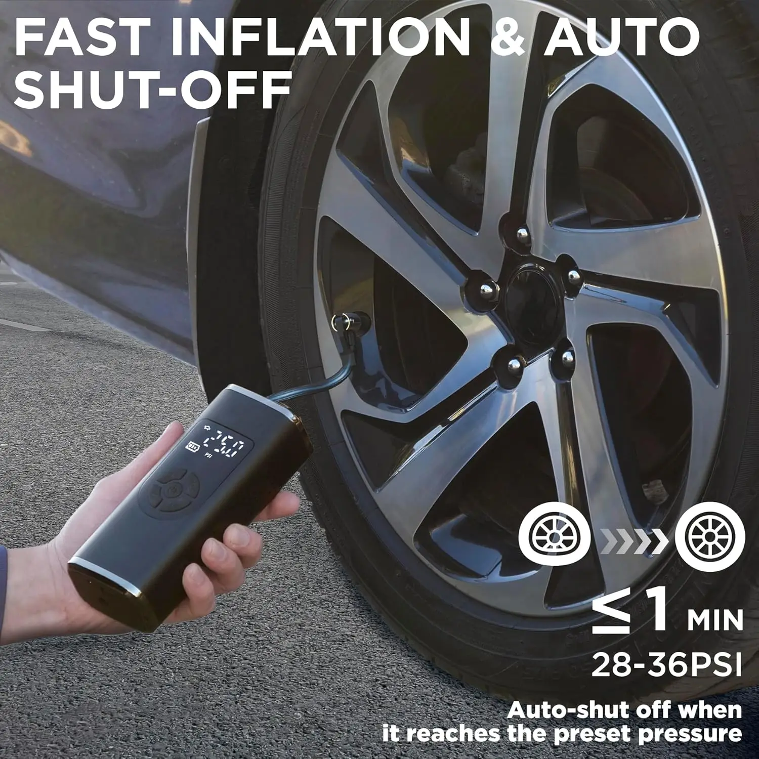StartPro Portable Air Compressor, 150PSI, Dual Power, LED Display, Fast Inflation for Car, Bike, Motorcycle
