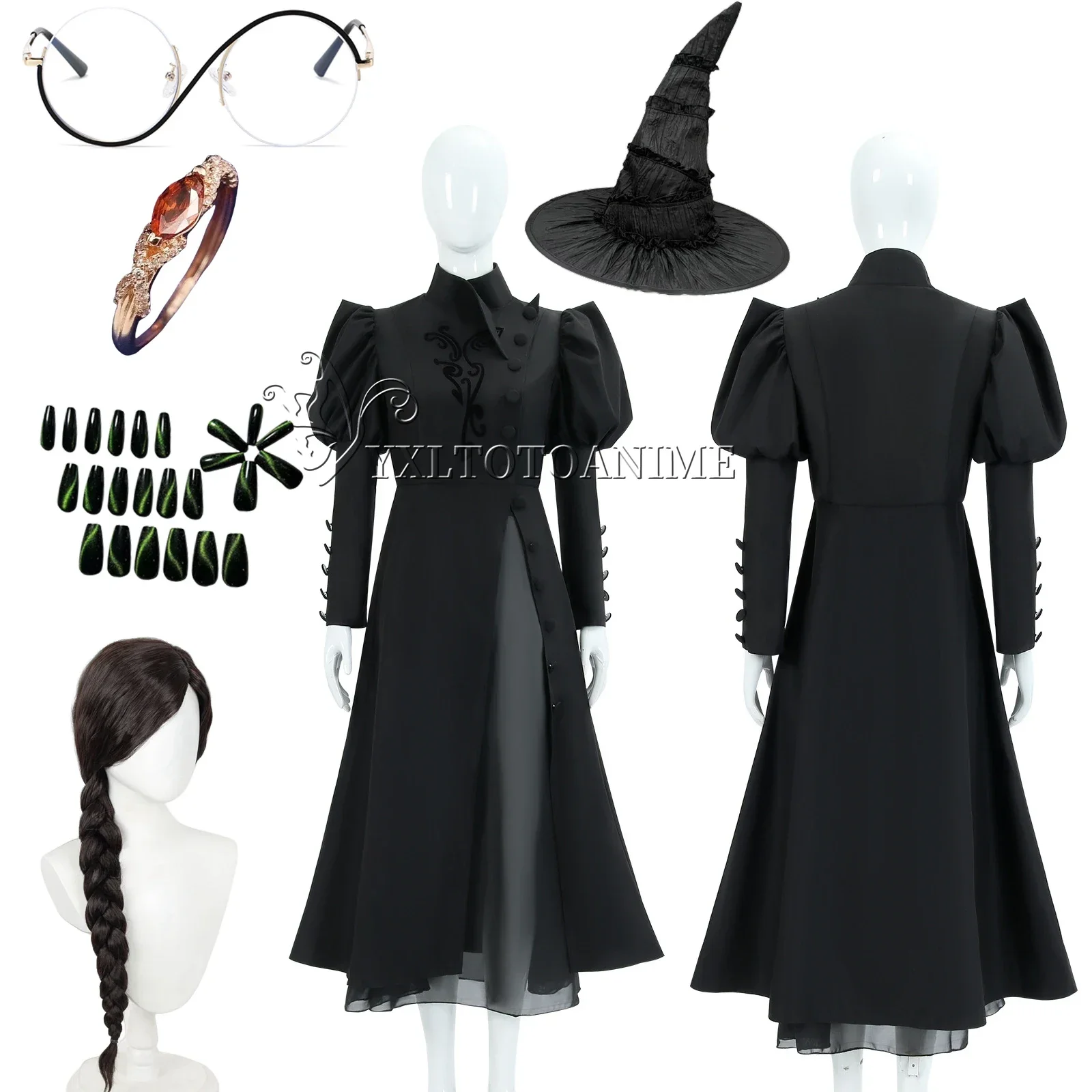 

Wicked Elphaba Cosplay costume wig Eyeglasses Adult Headwear Halloween Carnival ring Costume Accessories Prop