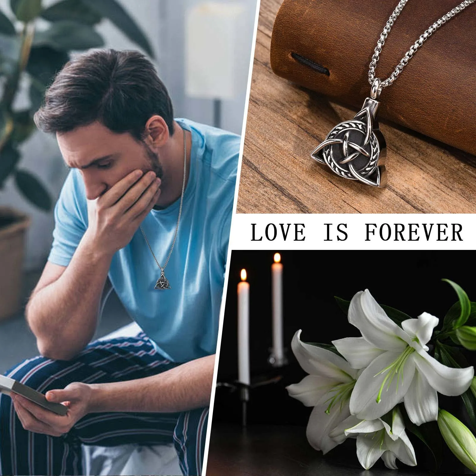 Mens Urn Necklaces for Ashes,Stainless Steel Tribal Celtic Knot Memorial Cremation Pendant,Bereavement Keepsakes Jewelry