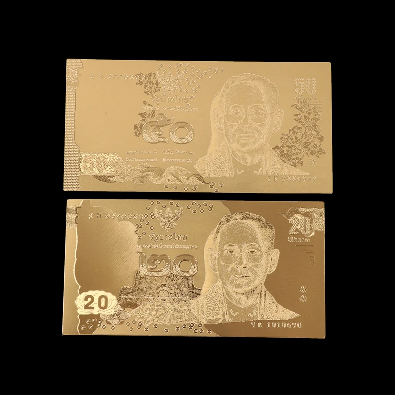 Thai Baht Gold Banknotes 20 50 100 500 1000THB Money Collectibles Replica Commemorative Notes of King Rama IX