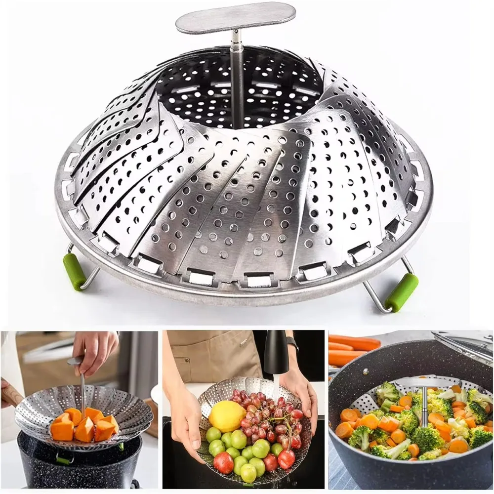 Vegetable Steamer Basket for Cooking Food Veggie Broccoli Meat Steamer Pot Cooker Expandable Steel Steamer (5.5