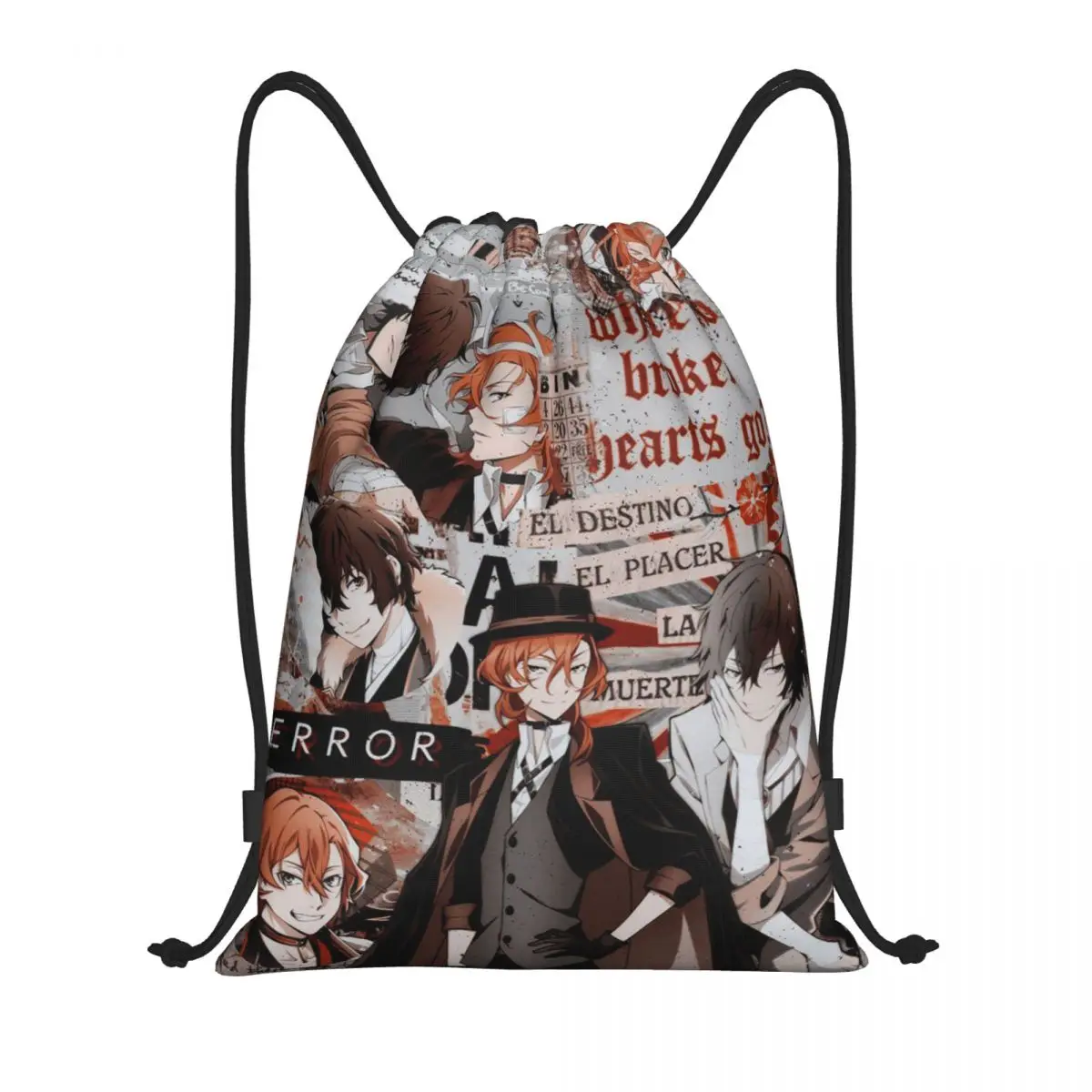 Chuuya Nakahara Collage Kordel zug Taschen Basketball Rucksack Gym Sackpack Bungou Streuner Hunde Anime String Taschen zum Radfahren