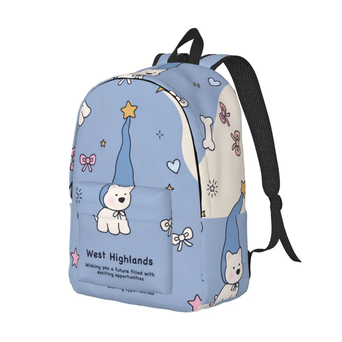 Animal Student Backpack Tossed Bear Stars Soft Aesthetic Blue Cream Gold Cool Bookbag for Girls Boys College Travel Daily Casual