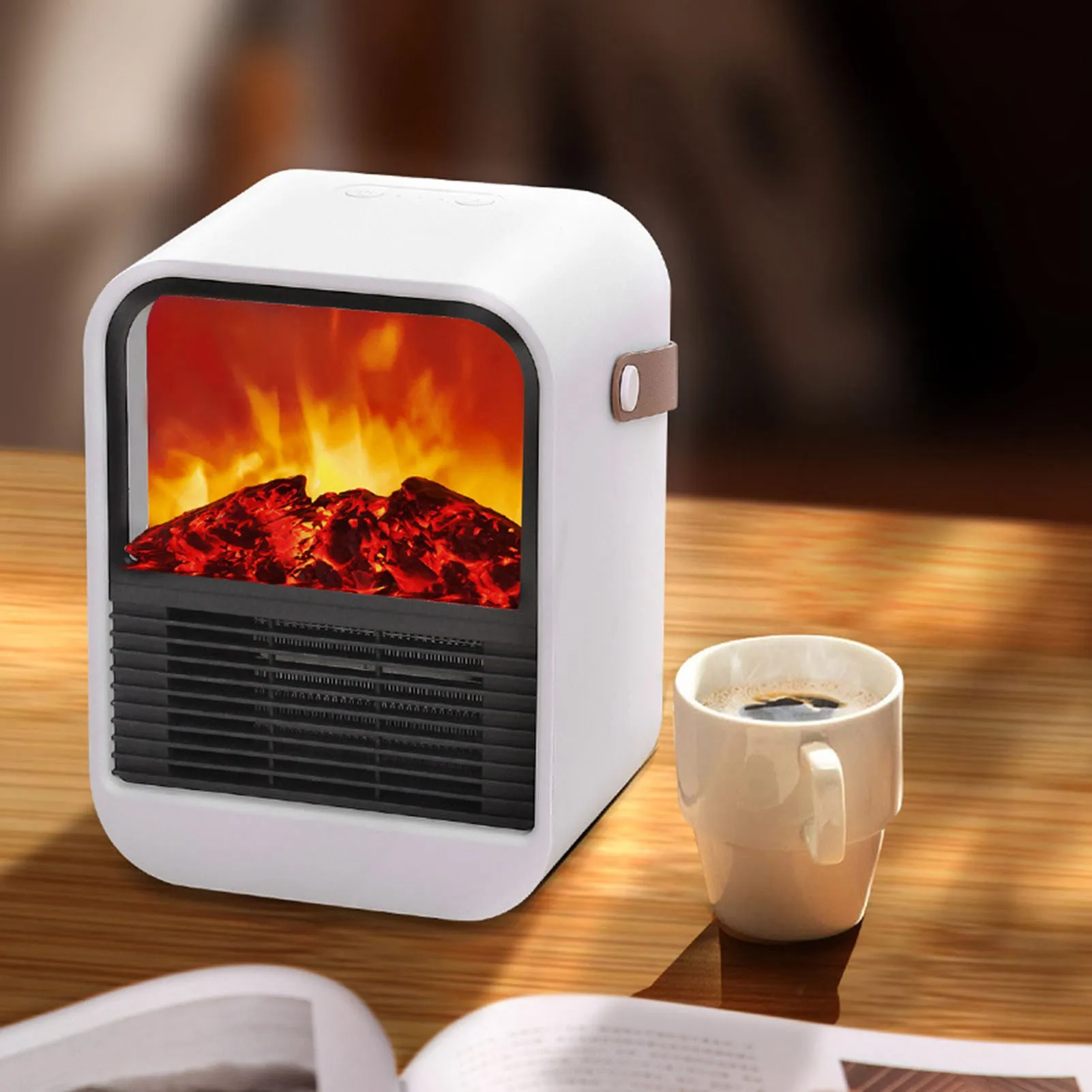 سخان كهربائي صغير لغرفة النوم، سخان مساحة محمول مع تأثير لهب واقعي وحماية من الحرارة الزائدة، آمن ودافئ #2