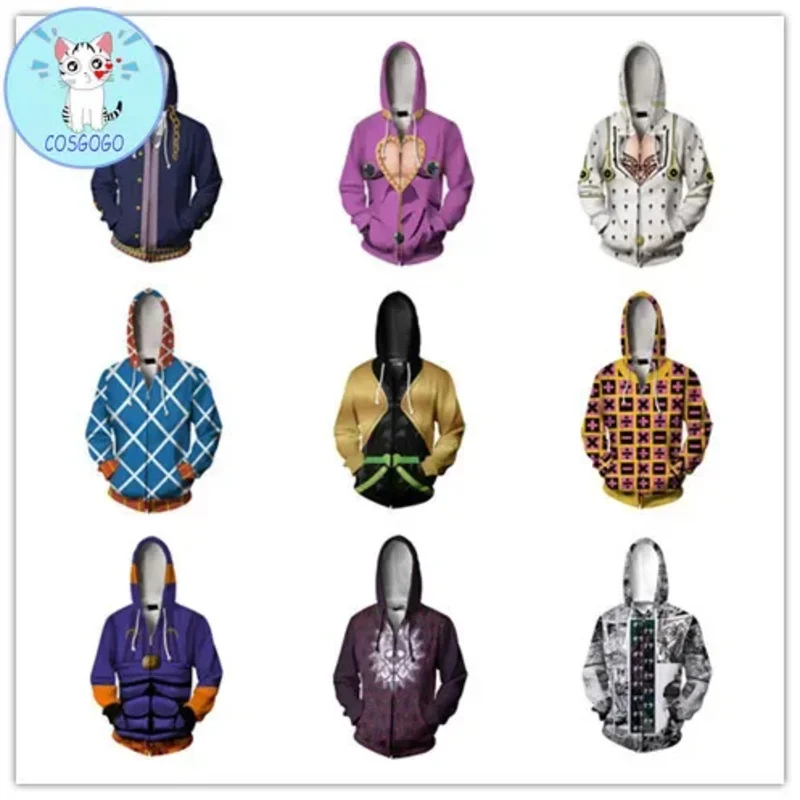 COSGOGO New Hoodies Men Anime JoJo's Bizarre Adventure Cosplay Women Hoodie Jacket Zipper Casual Sweatshirts men women