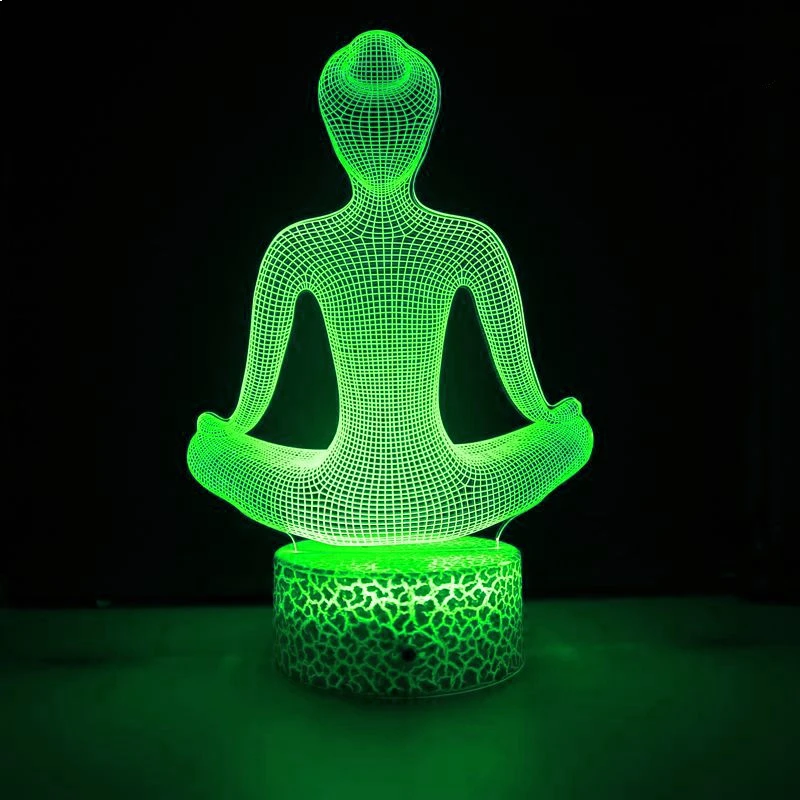 Nighdn Human Meditation 3D Illusion Lamp LED Night Light Plug in USB Touch Table Lamp Home Room Decor Creative Abstract Gift