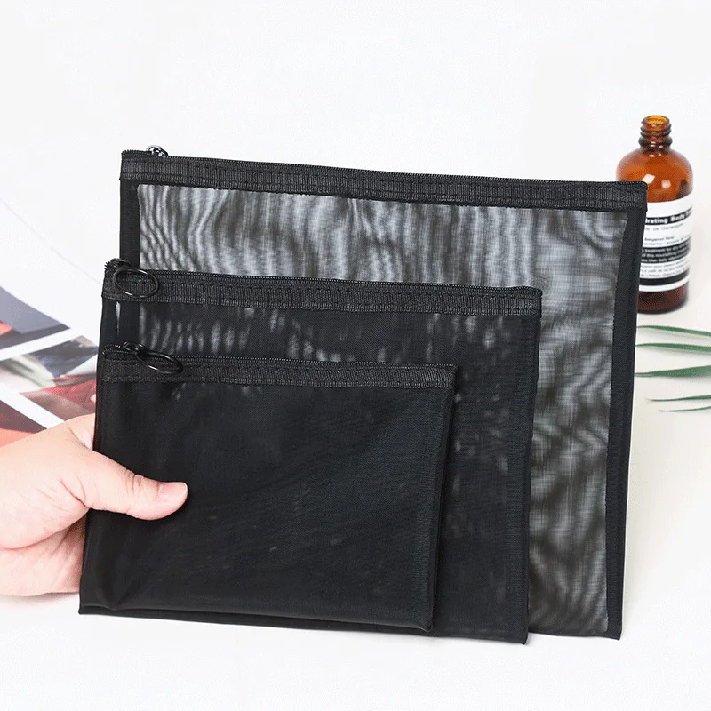 Black Mesh Makeup Bag Women Transparent Cosmetic Bag Small Large Portable Storage Bags Travel Toiletries Towel Organizer Pouch