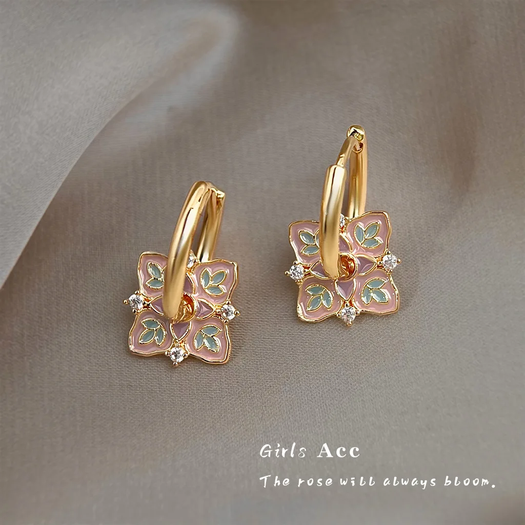 

New Chinese Style Painted Pattern Luxury Ear Drop Vintage Artistic Enamel Glaze Flower High Sense Ear Buckle Earrings Jewelry