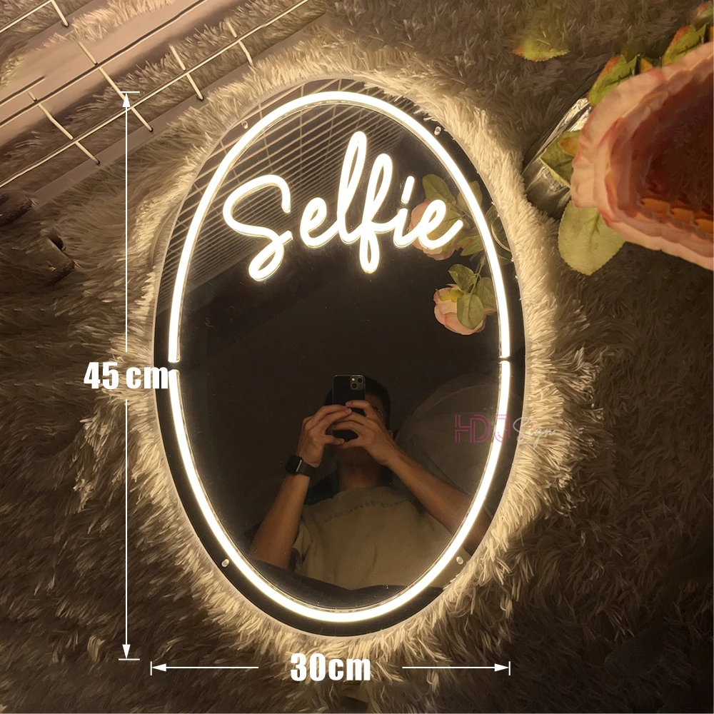 Selfie Mirror Neon Sign Lights Girls Room Decoration Bedroom Wall Decor Birthday Gifts LED Neon Lights Wedding Custom Neon Sign