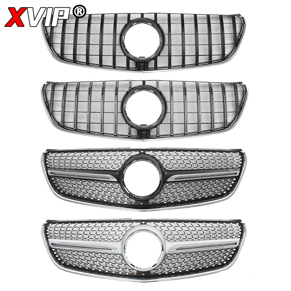 XVIP Chrome Silver Diamonds Style Front Racing Grille For Mercedes Benz V-Class W447 V250 V260 2016-2020 GTR Style Bumper Grille