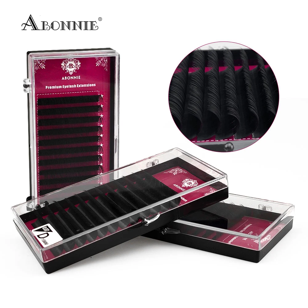 Abonnie All size High Quality Eyelash Extension Mink Individual Eyelashes Matte Black Lashes Tray Classic Fluffy Clios