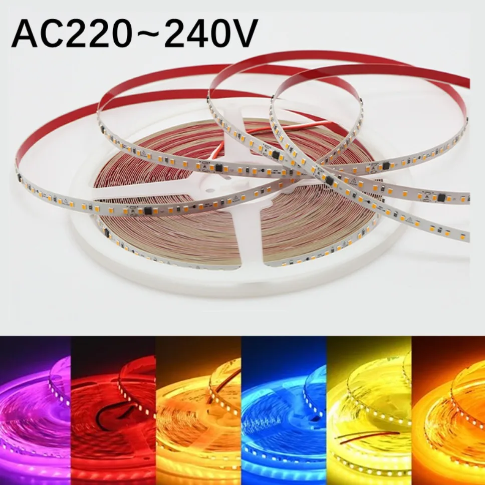 220V LED Strip 2835 120LEDs/m Home Lamp Strip Red Ice Blue Green Yellow Pink 220V-240V Flexible Cuttable 0.5-20M Soft Light Bar