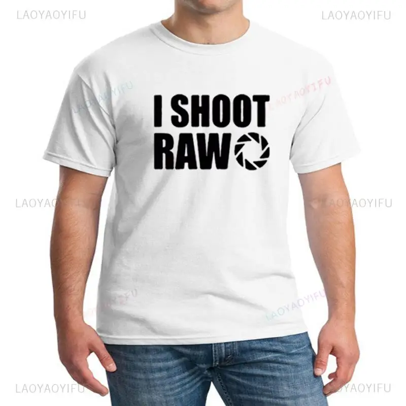 Harajuku Style I Shoot RAW Funny Photo Photographer Camera T Shirt Casual Fashion Loose Man T-shirt Streetwear Hip Hop Women Tee