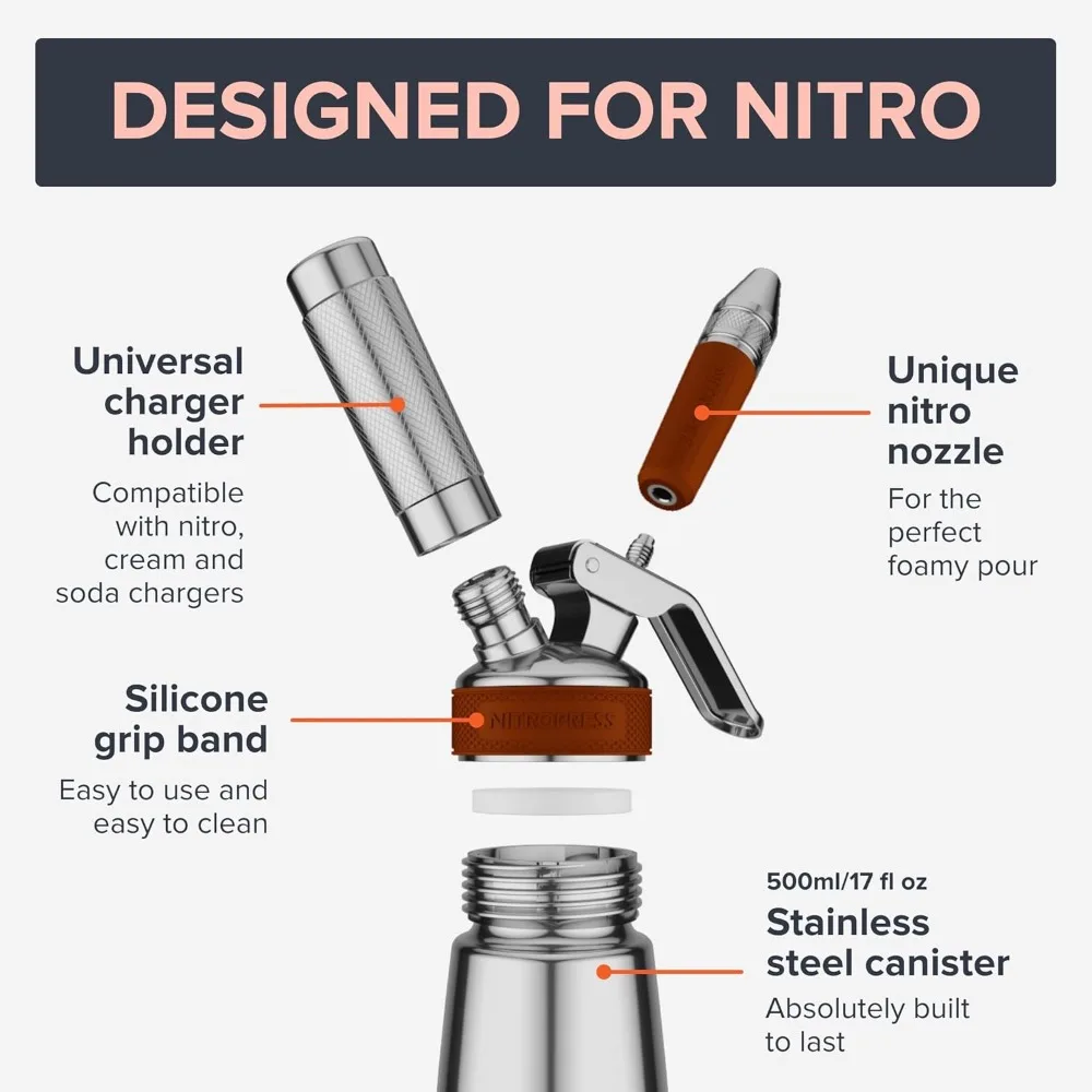 Nitro Cold Brew Maker and Dispenser Nitro Cold Brew Coffee Maker Gift Set with 40 Chargers, for At-Home Coffee