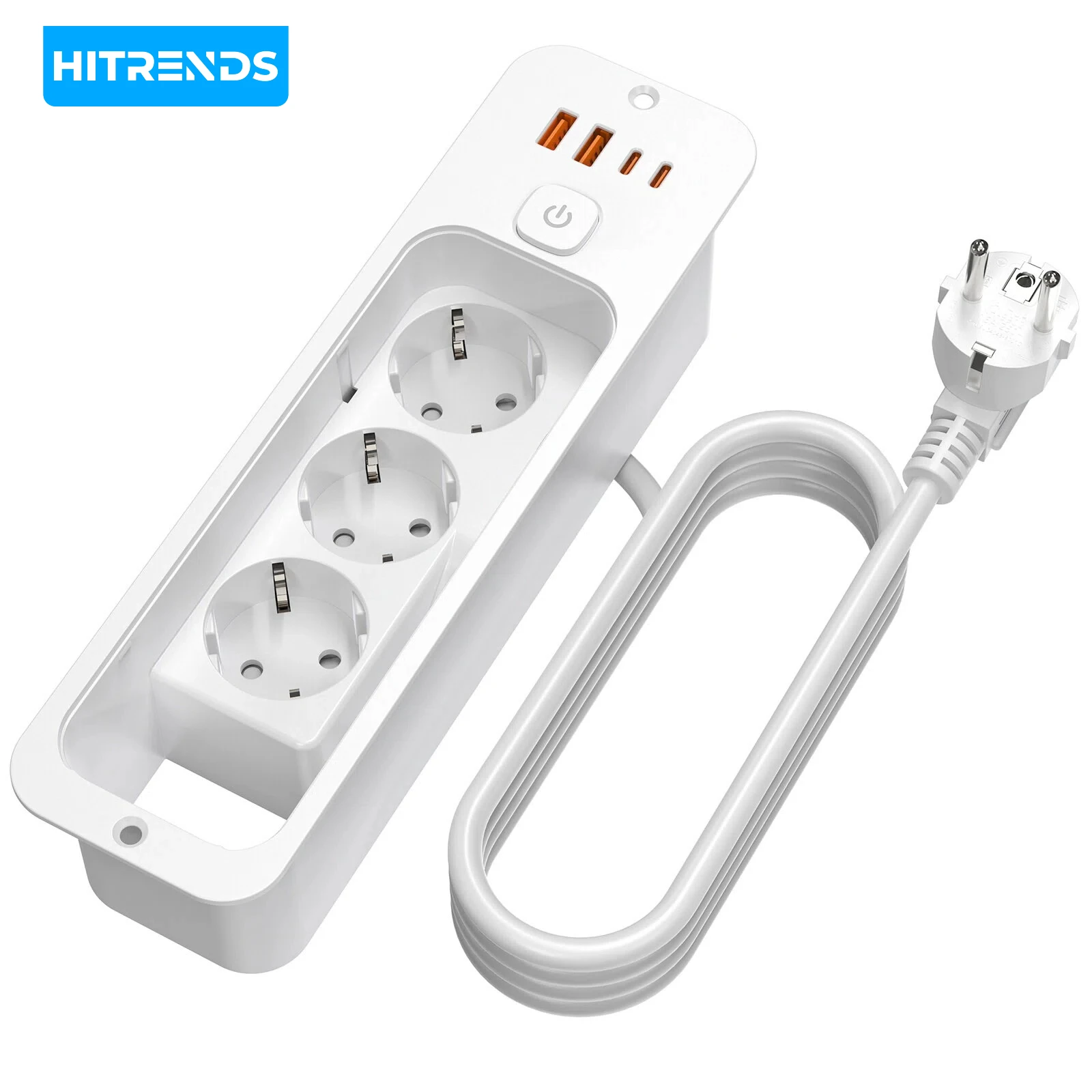 

7 in 1 Embedded Power Socket, 3 AC Outlets 2500W, 2 USB-C PD 20W, 2 USB-A QC 15W, Dust Cover, 1.8m Cable for Kitchen Office
