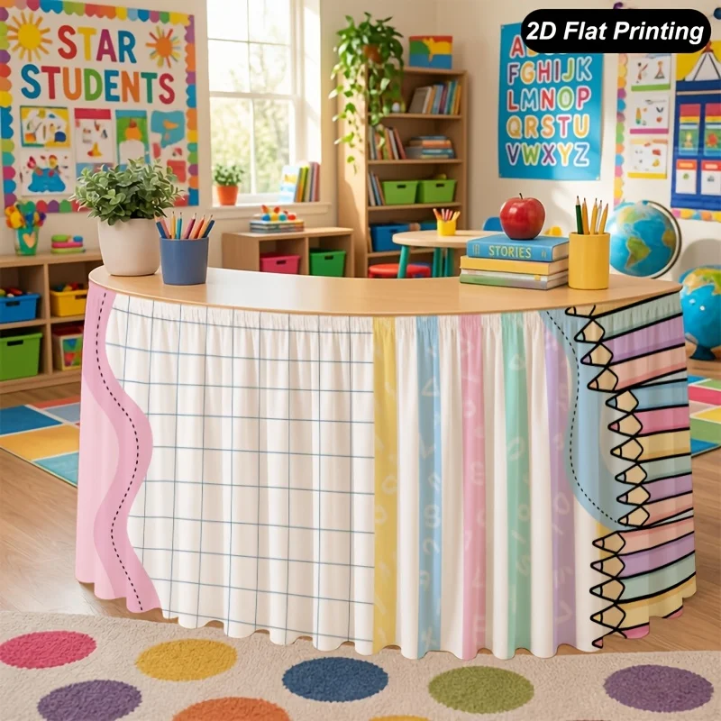 1 piece of back-to-school tablecloth in pastel color scheme with inner lining of paper and colored pencilszyc