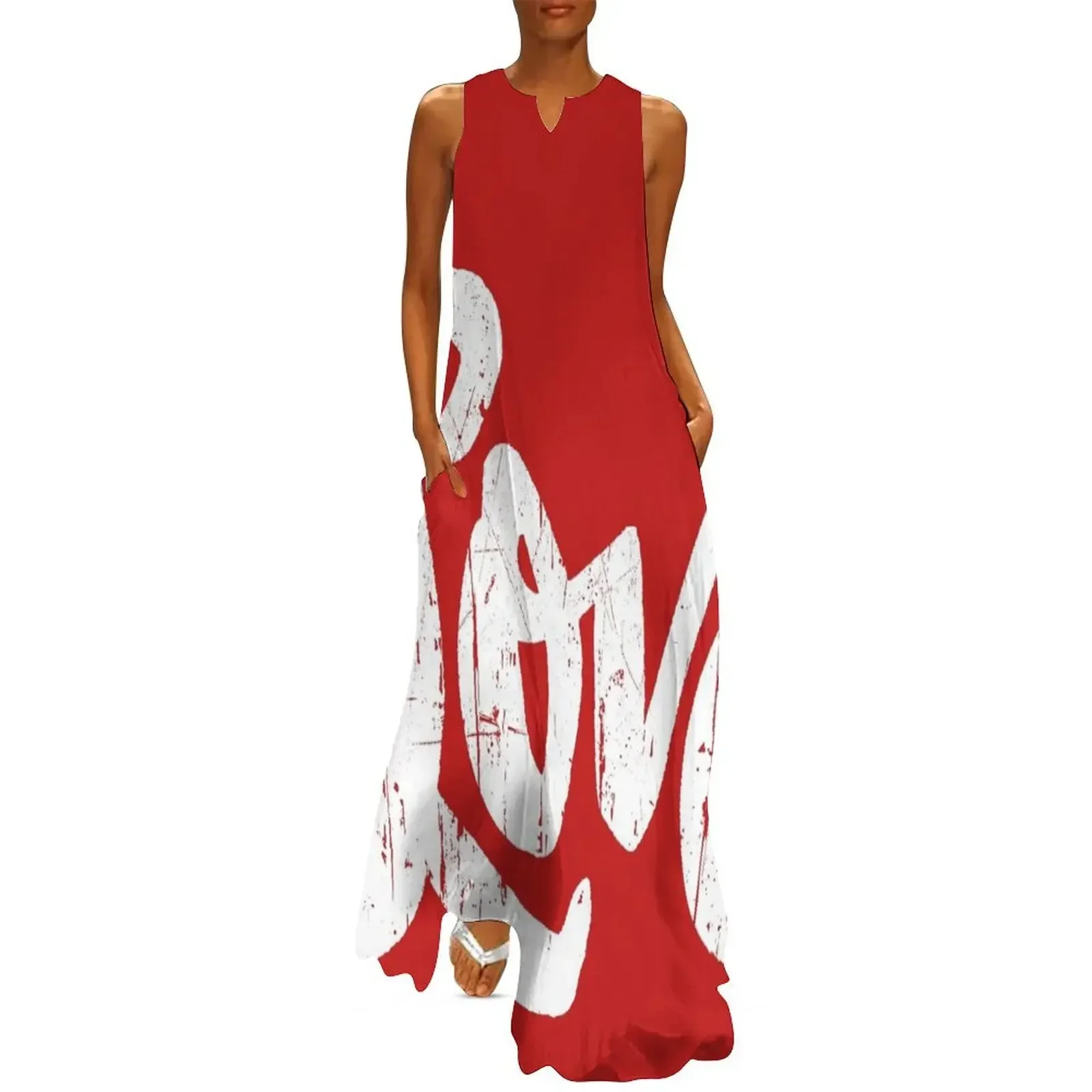 

Hippie Love Lettering - Modern Distressed Calligraphy for Valentine - Red White Long Dress