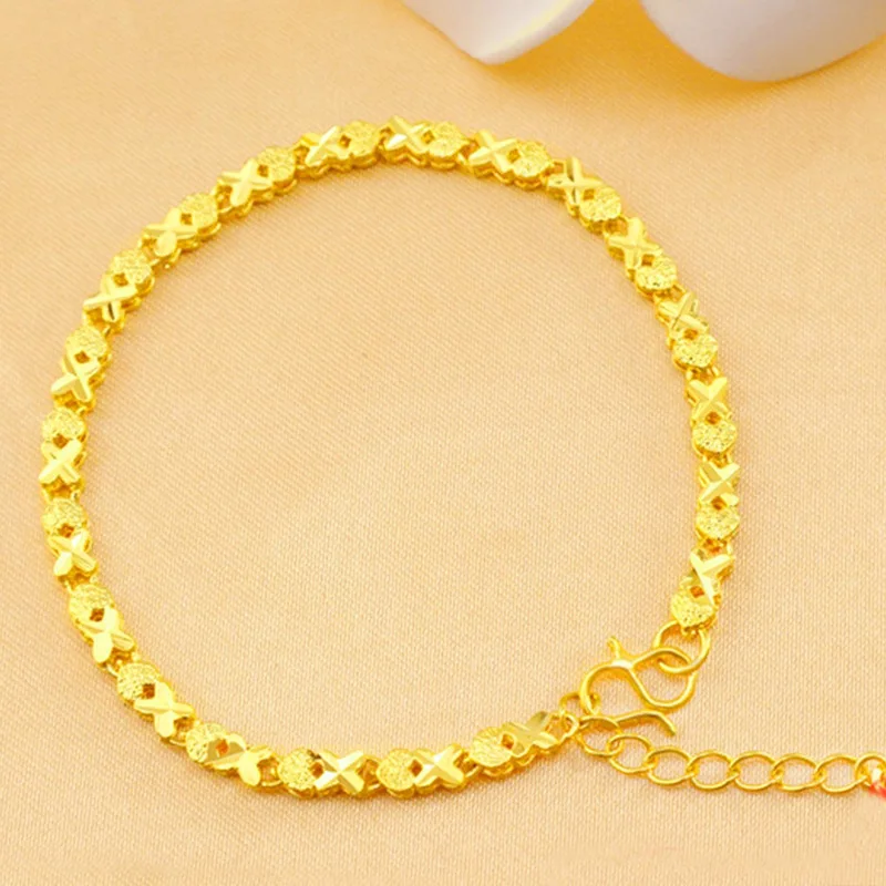 AU999 24K سوار القلب الذهب |   المينا المتدرجة - قلوب مطلية بسلسلة خرز ذهبية، تصميم مشبك، رقيق ومتعدد الاستخدامات