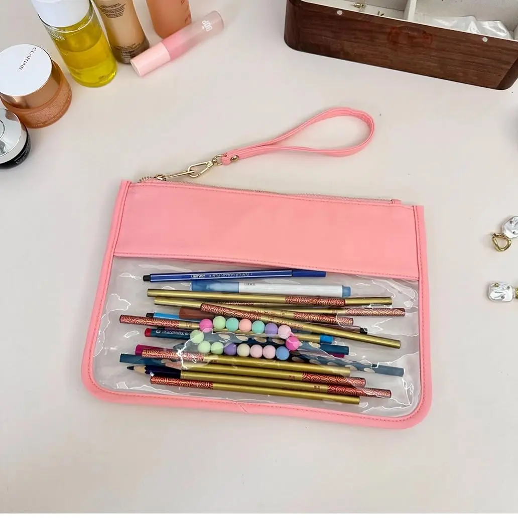 8PCS Clear Makeup Bags, Preppy Patch Clear Stuff Bag Snack Bag Stoney Clover Dupes Travel Makeup Bag with Zipper for Women