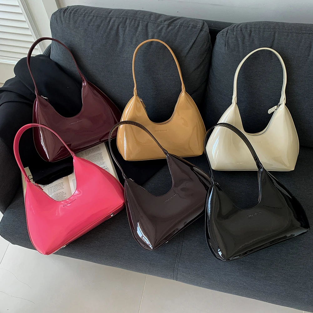 Women Patent Leather Tote Bag Versatile Fashion Shoulder Bag Casual Satchel Hobo Bag Top Handle Bag Girl Dating Purse